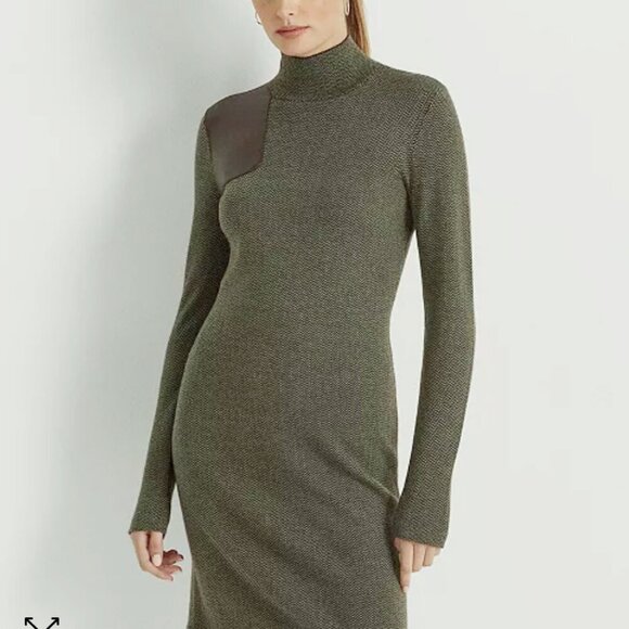 Lauren Ralph Lauren Faux Leather Trim 100% Merino Wool Sweaterdress Sz. 1X - Picture 4 of 16